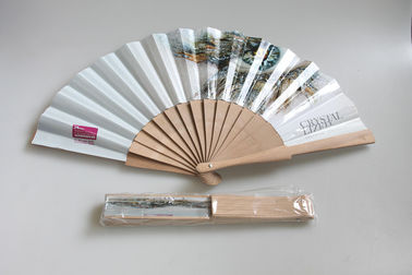 23cm promotion wooden hand fan with natural  wooden ribs and  paper