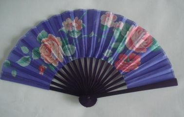 21cm Dyed Bamboo Hand Fans / Foldable Fan With Print Silk Fabric