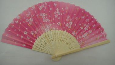 plain color silk or custom design silk hand fan with natural bamboo frame