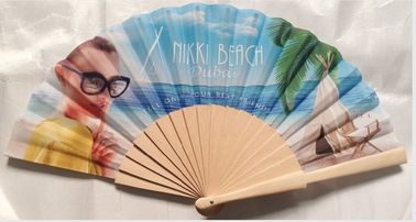 Hand Held Folding Hand Fans With Natural Wooden Ribs And Fabric or paper Cover , size 23cm