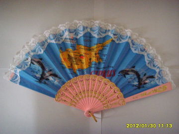 23cm lace hand fan with plastic ribs and lace fabric,  can print logo or design on fabric