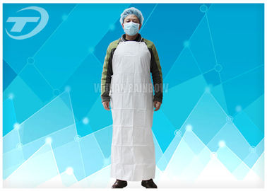 Plastic Coated Aprons Waterproof  43 Gsm / Disposable White Coats