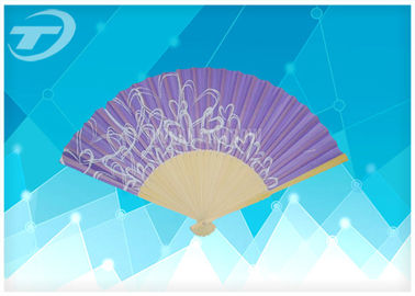 Natural Bamboo Frame Hand Held Wedding Fans Foldable 21cm Silk  Printing