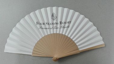 23cm promotion wooden hand fan with natural  wooden ribs and  paper