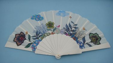 Beauiful Folding Hand Fans Business Gifts Fabric Fan With Plastic / Wooden Handle