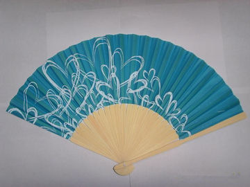 Natural Bamboo Frame Hand Held Wedding Fans Foldable 21cm Silk  Printing