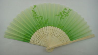 plain color silk or custom design silk hand fan with natural bamboo frame