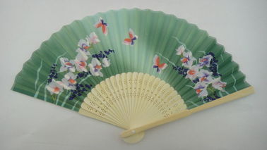 plain color silk or custom design silk hand fan with natural bamboo frame