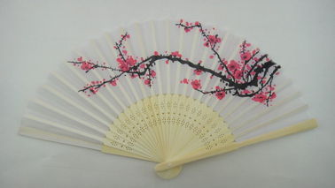 plain color silk or custom design silk hand fan with natural bamboo frame