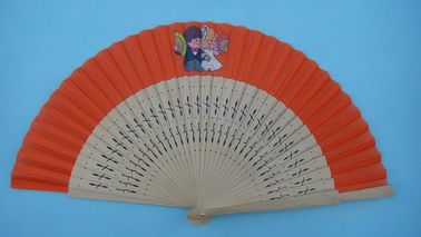 Hand Held Folding Hand Fans With Natural Wooden Ribs And Fabric or paper Cover , size 23cm