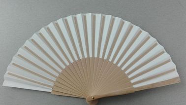 23cm promotional hand held fan with natural  wooden handle and paper ,  can print logo or design