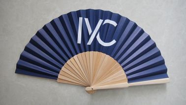 23cm promotional hand held fan with natural  wooden handle and paper ,  can print logo or design