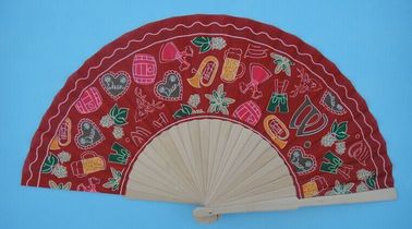 Business Gifts Wooden Hand Held Fan With Printed Fabric / Paper