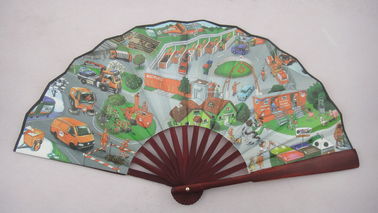 26.5cm promotional hand fan with bamboo ribs and double-side printed fabric