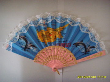 23cm lace hand fan with plastic ribs and lace fabric,  can print logo or design on fabric