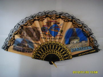 23cm lace hand fan with plastic ribs and lace fabric,  can print logo or design on fabric