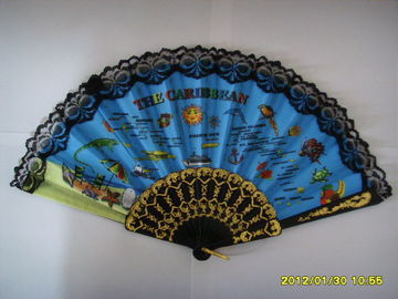 23cm lace hand fan with plastic ribs and lace fabric,  can print logo or design on fabric