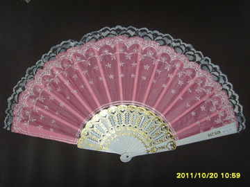 23cm lace hand fan with plastic ribs and lace fabric,  can print logo or design on fabric