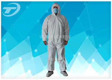 Anti - Acid White Disposable Coverall Suit Microporous Film Laminated Fabric