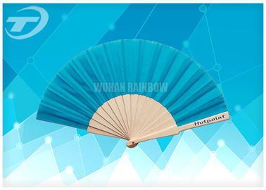 Business Gifts Wooden Hand Held Fan With Printed Fabric / Paper