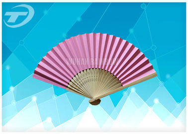 Plain Color Folding Hand Fans With Natural Bamboo Ribs / Wedding Favour Fans