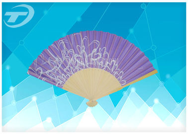Natural Bamboo Frame Hand Held Wedding Fans Foldable 21cm Silk  Printing