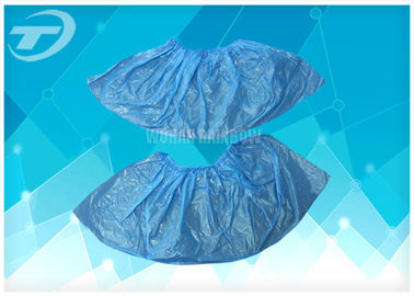 Blue Color Disposable Shoe Covers PE Round Or Flat Elastic Size 15 X 39 Cm